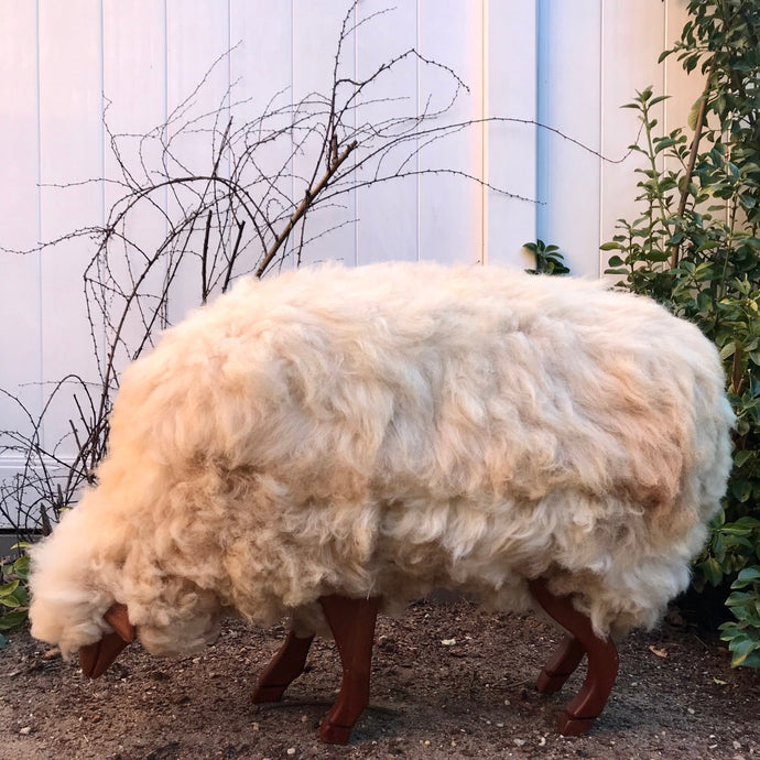 Life-size Large Grazing Sheep Bench - Mahogany Varnish