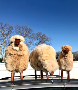 Life-size Large Grazing Sheep Bench - Mahogany Varnish